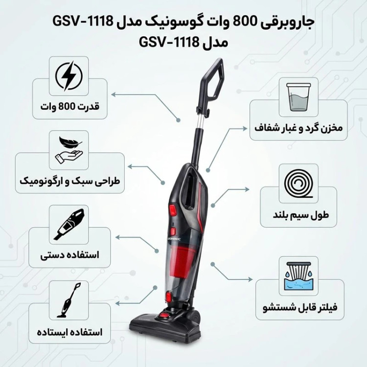 جارو عصایی پرتابل گوسونیک مدل GSV-1118 دو منظوره